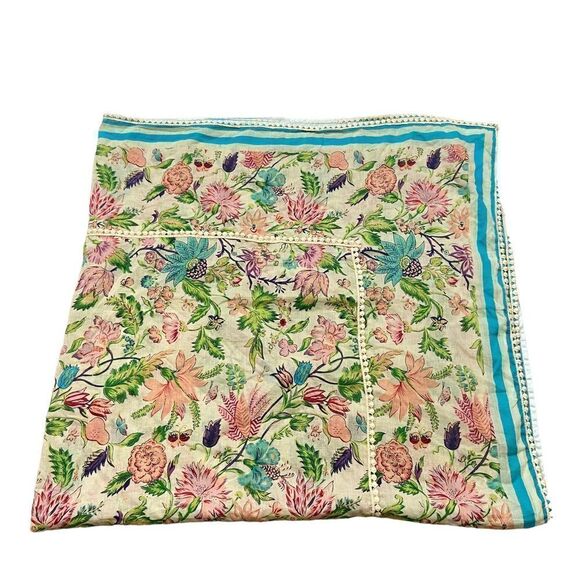 Large Square Hilfiger Denim Brand Floral Print Scarf - Picture 1 of 9